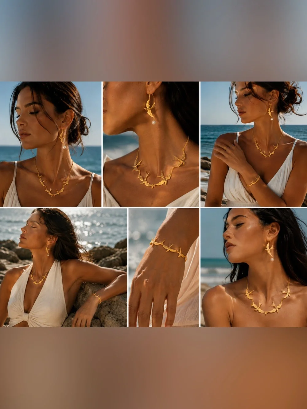 Gold Swallow Bird Necklace & Earrings Set | Pearl Drop Statement Jewelry - Picture 10 of 10